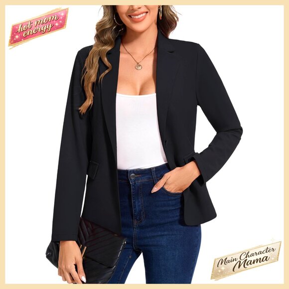 Long Sleeve Notch Lapel Blazer Open Front Casual Work Office Suit Jacket